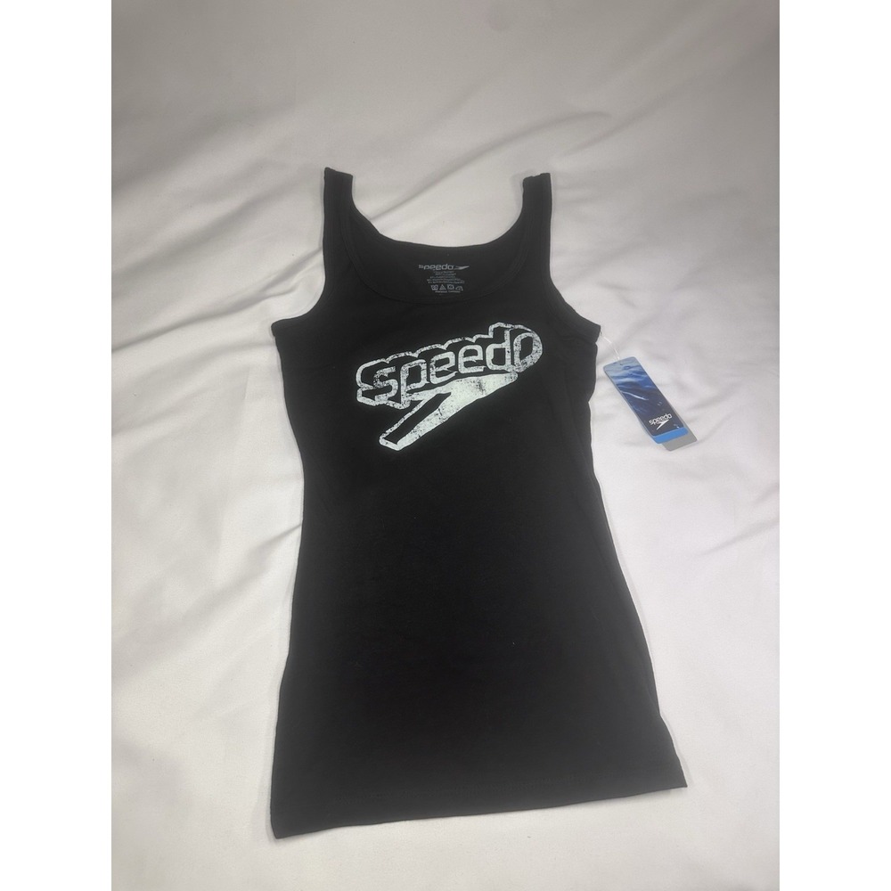 Speedo Womens Medium Black Graphic Tank Top NWT Athletic Stretch Logo Sleeveless